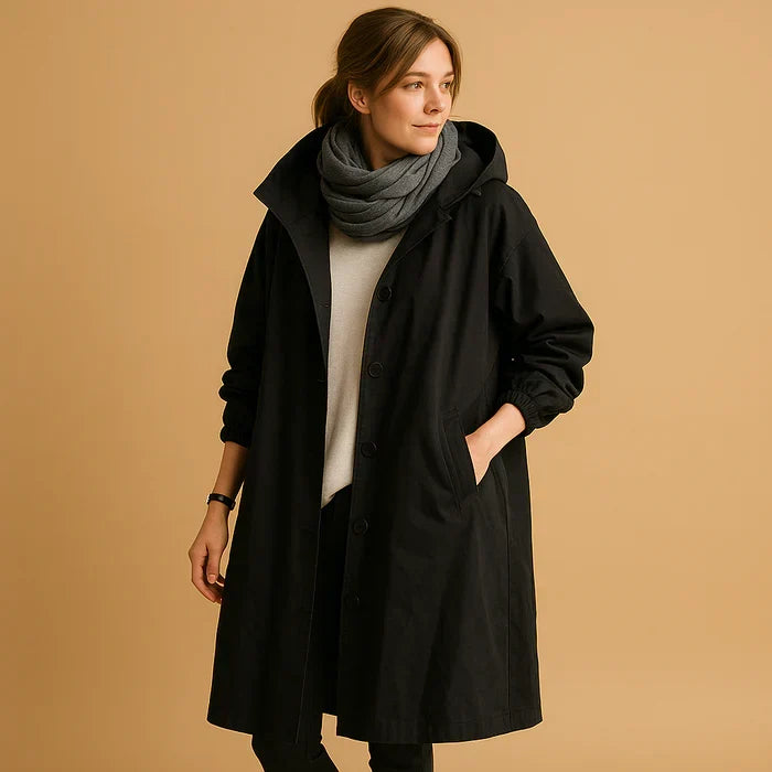 Hannah Manteau Femme Imperméable Veste de Pluie Longue à Capuche avec Poignets Ajustables & Fermeture à Boutons, vue 2