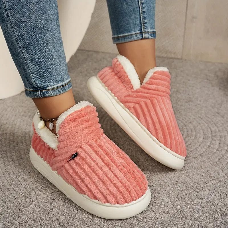 Lily Femme Chaussons Pantoufles en Velours Côtelé avec Doublure Fourrure & Semelle Antidérapante, vue 3