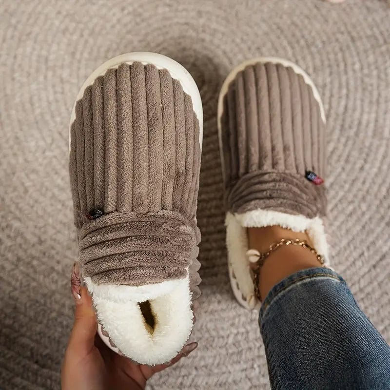 Lily Femme Chaussons Pantoufles en Velours Côtelé avec Doublure Fourrure & Semelle Antidérapante, vue 5