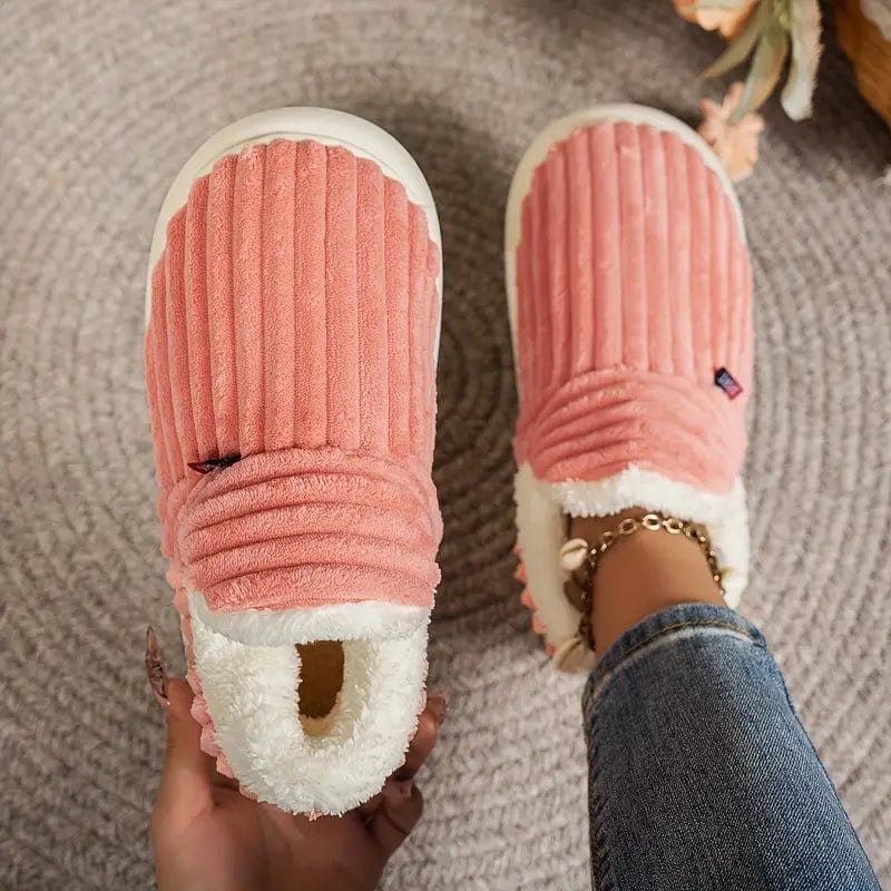 Lily Femme Chaussons Pantoufles en Velours Côtelé avec Doublure Fourrure & Semelle Antidérapante, vue 2