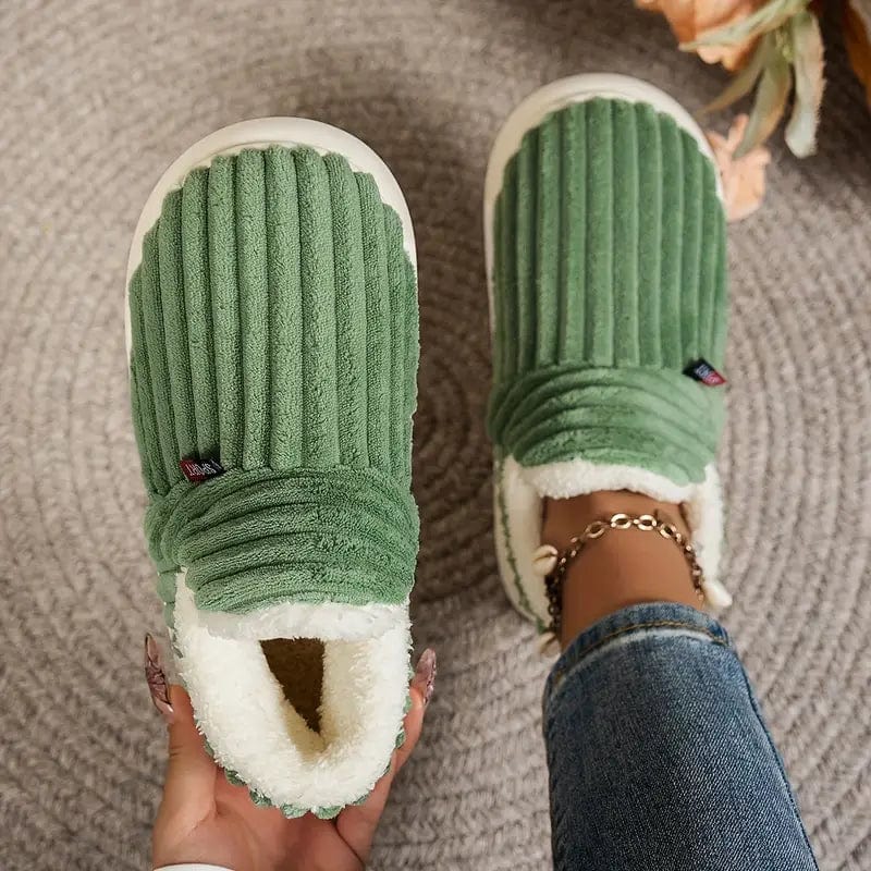 Lily Femme Chaussons Pantoufles en Velours Côtelé avec Doublure Fourrure & Semelle Antidérapante