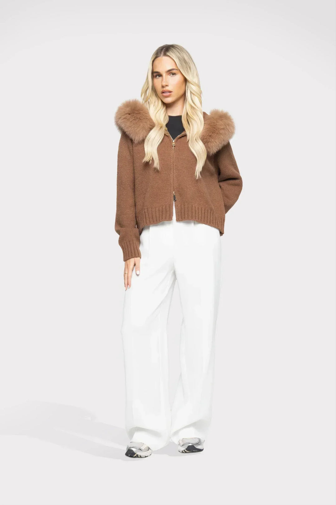Janelle Veste Femme Veste en Laine Élégante avec Capuche Doublée de Fourrure