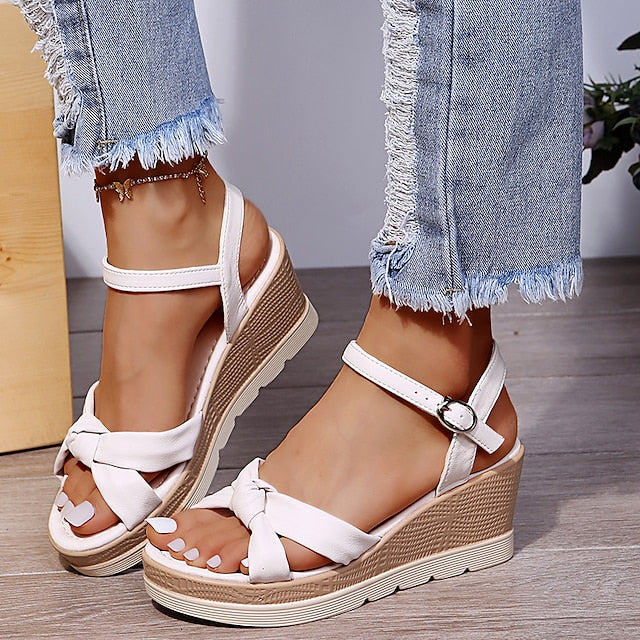 Matilda Sandales Compensées Femme Élégantes Sandales à Brides Croisées & Talon Confortable