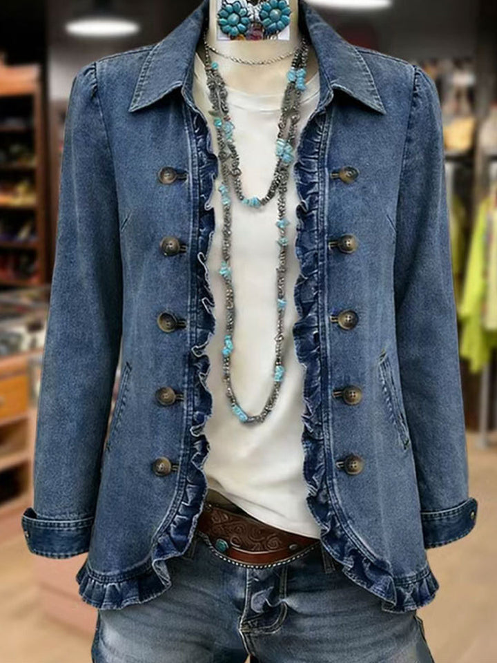 Women's Blue Ruffled Jacket – Lightweight Romantic Transitional Jacket