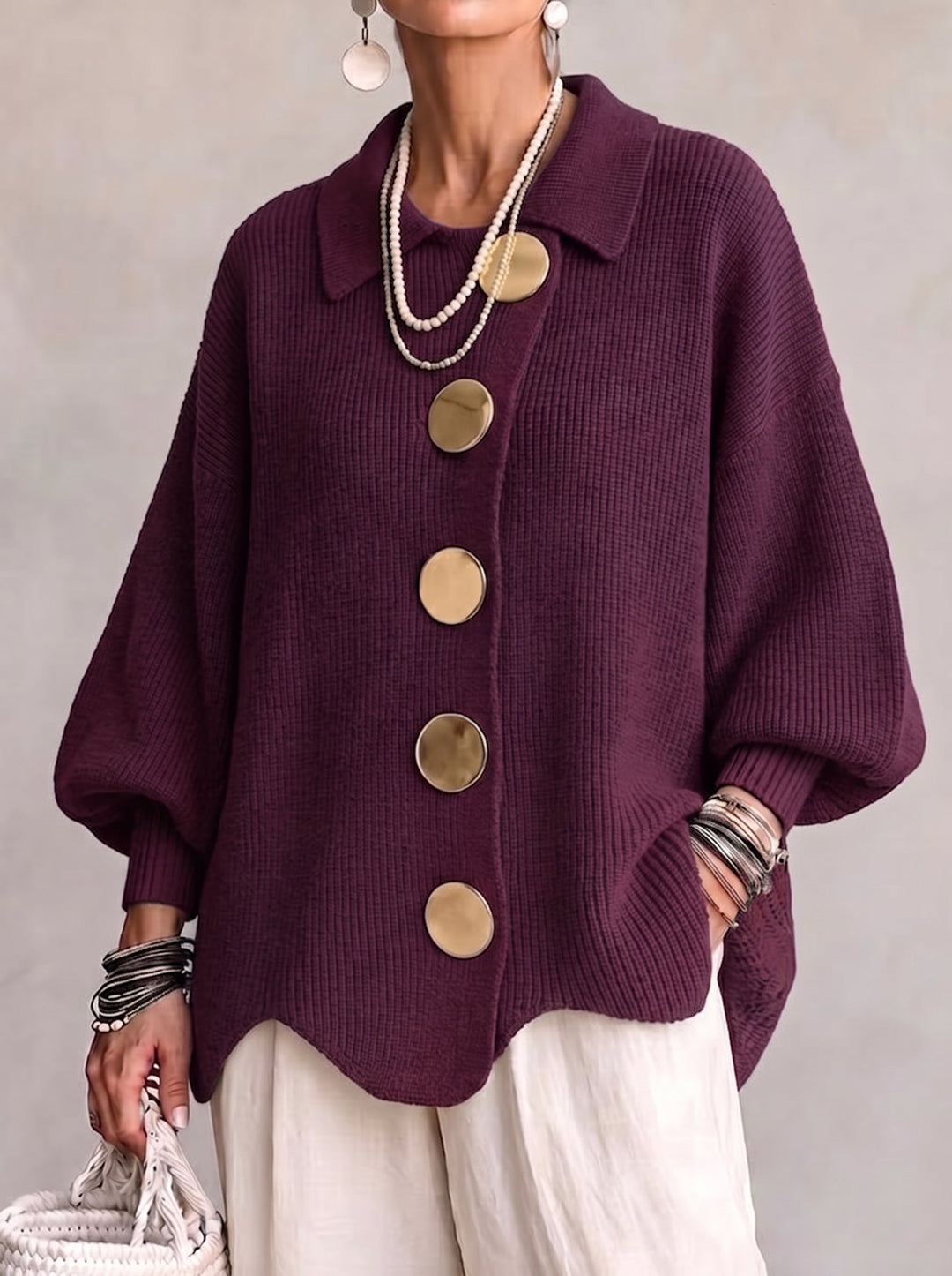 Women's Oversized Collar Cardigan – Warm and Elegant Knit Vest