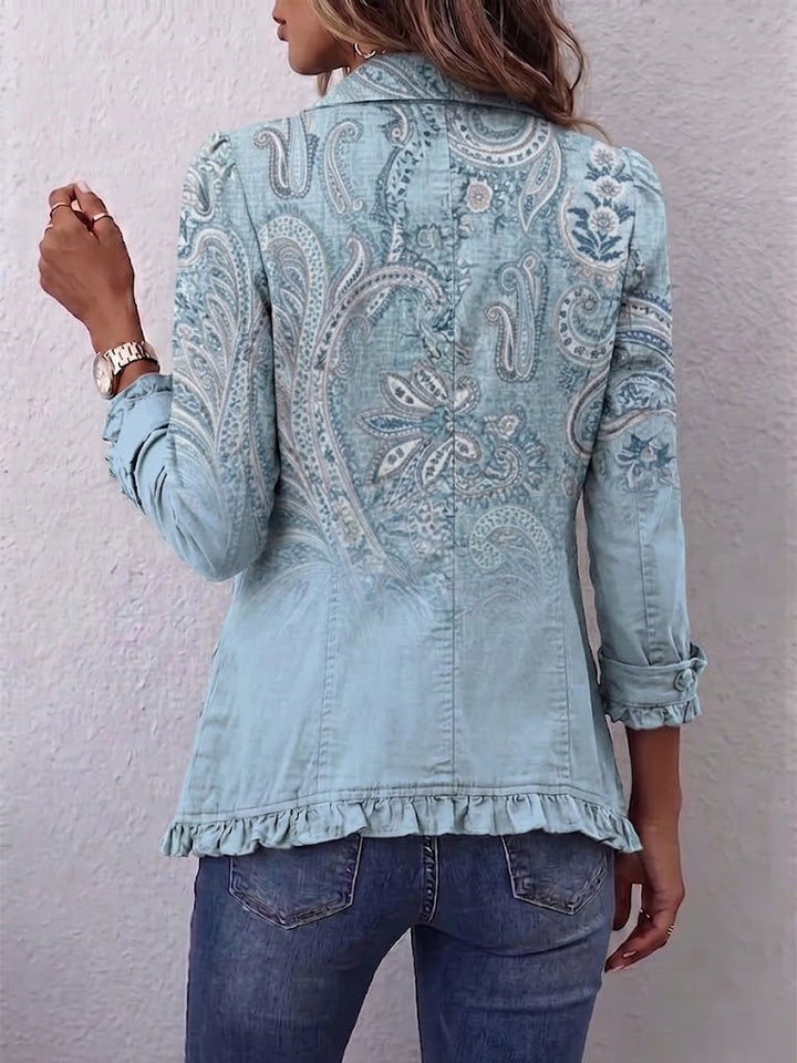 Veste Paisley Vintage Femme Bleu Ciel – Veste Imprimée Bohème pour la Mi-Saison