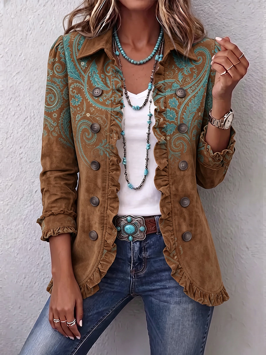 Veste paisley femme marron à volants