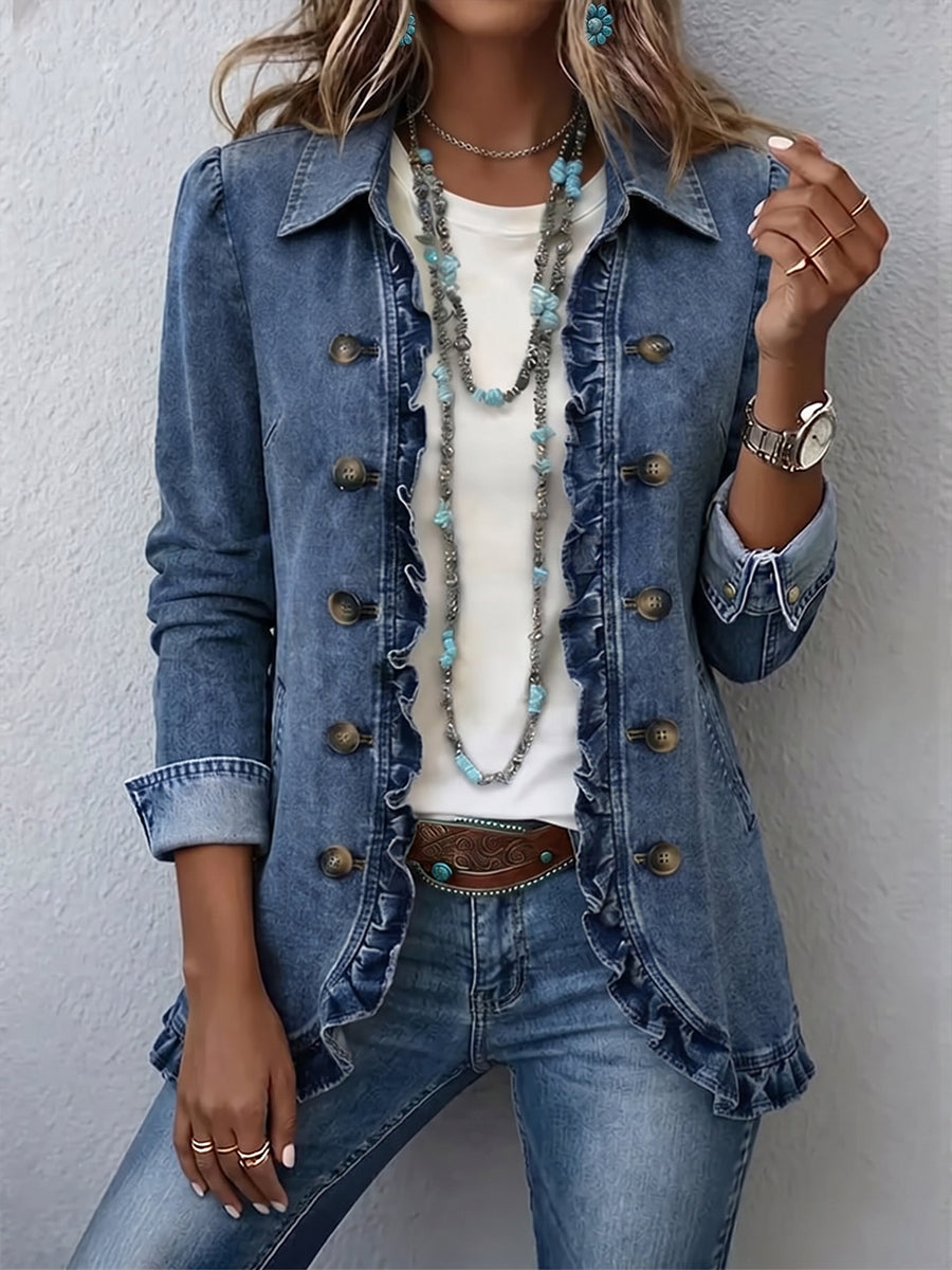Veste femme bleue à volants