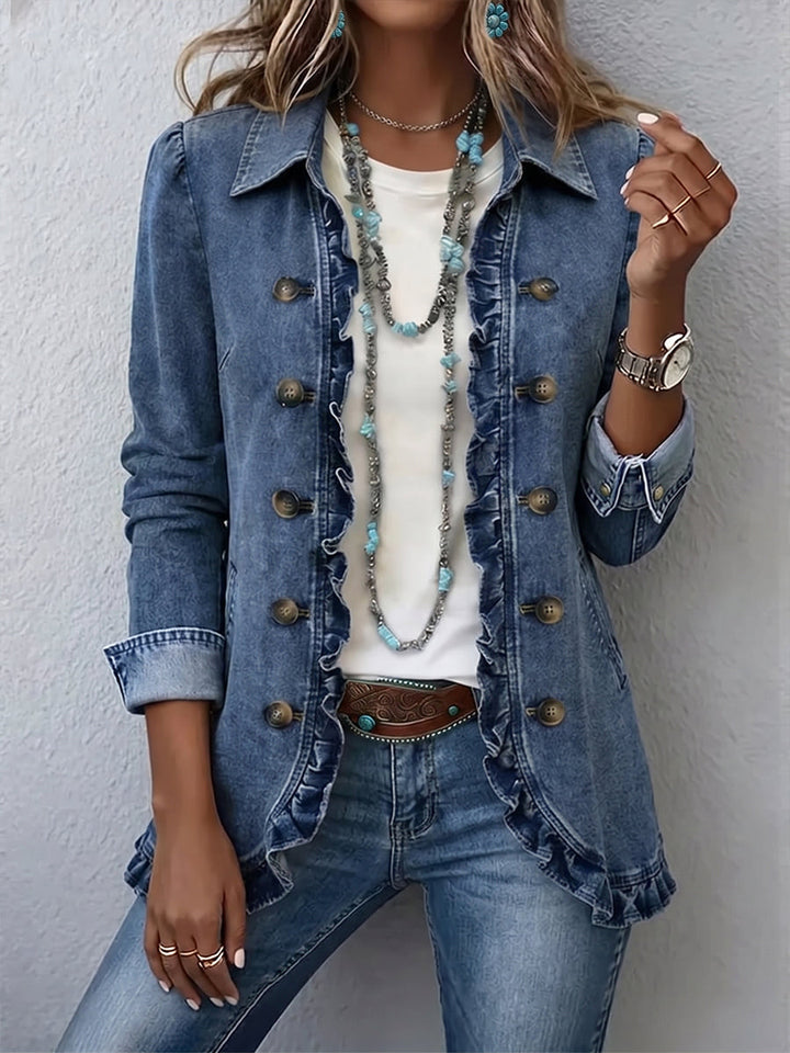 Veste femme bleue à volants