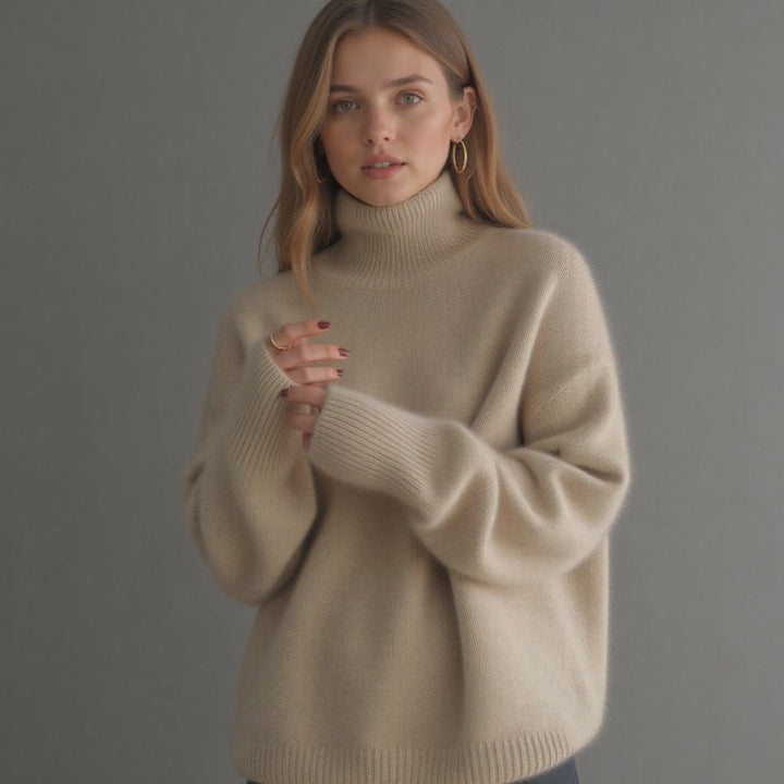 Sydney Pull Femme Col Roulé Oversize en Cachemire Doux, Chaud & Élégant