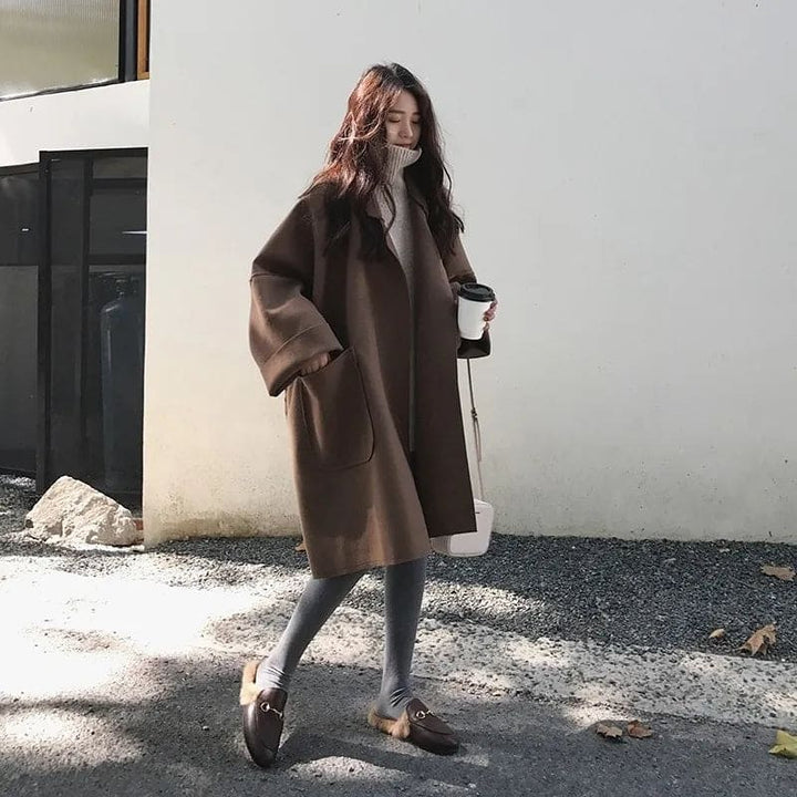 Megan Manteau Long Oversize Femme Manteau en Laine avec Ceinture & Double Boutonnage Élégant, vue 2