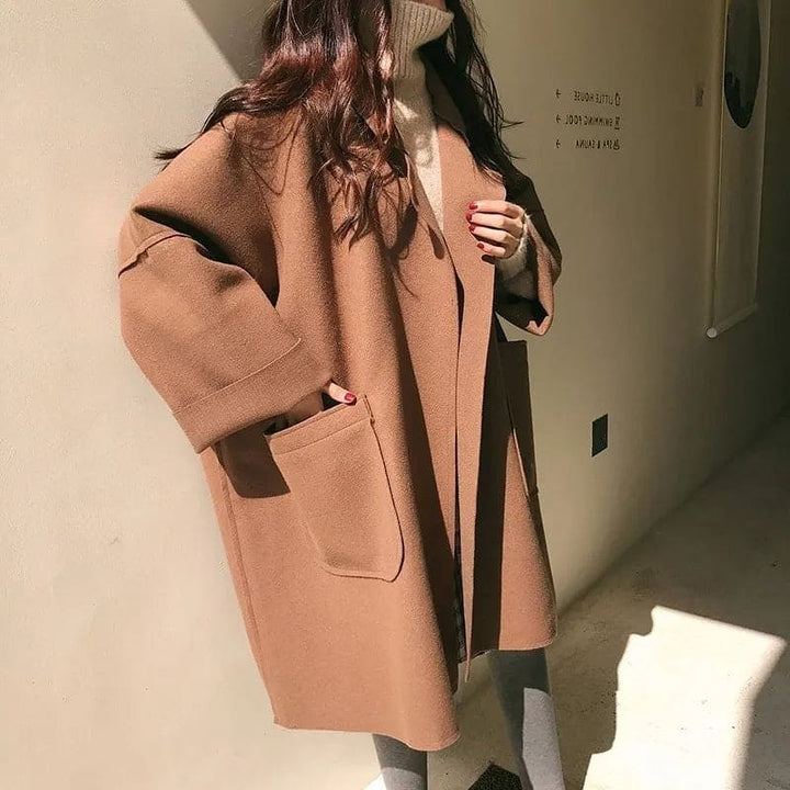 Megan Manteau Long Oversize Femme Manteau en Laine avec Ceinture & Double Boutonnage Élégant, vue 3