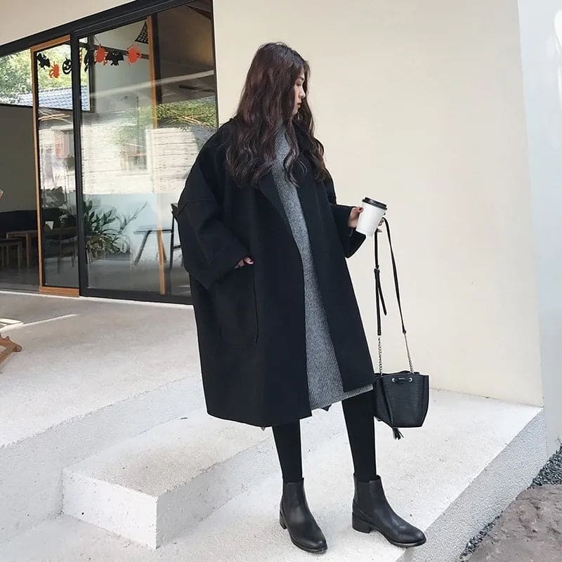 Megan Manteau Long Oversize Femme Manteau en Laine avec Ceinture & Double Boutonnage Élégant, vue 4