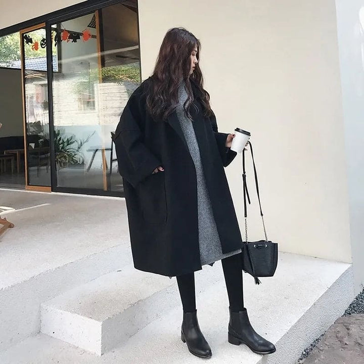 Megan Manteau Long Oversize Femme Manteau en Laine avec Ceinture & Double Boutonnage Élégant, vue 4