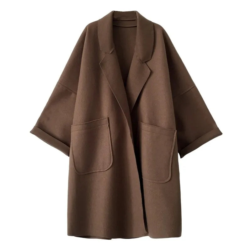 Megan Manteau Long Oversize Femme Manteau en Laine avec Ceinture & Double Boutonnage Élégant, vue 7
