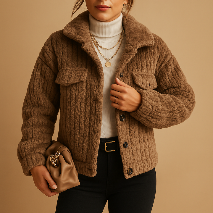 Mabel Veste Trucker Femme en Sherpa Manteau Décontracté Doublé Doux avec Coupe Relaxée & Intérieur Chaud, vue 3