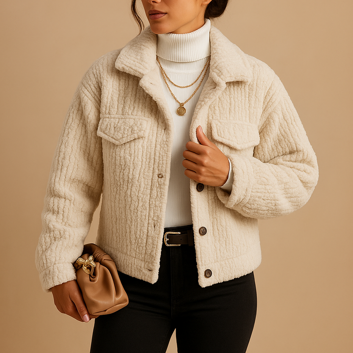 Mabel Veste Trucker Femme en Sherpa Manteau Décontracté Doublé Doux avec Coupe Relaxée & Intérieur Chaud