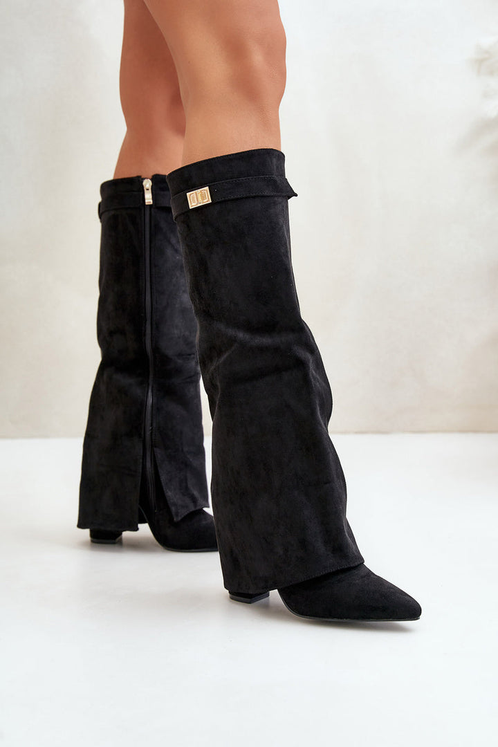 Amélie Bottes Hautes Bottes en Suédine Noire avec Bout Pointu & Détails Élégants, vue 6