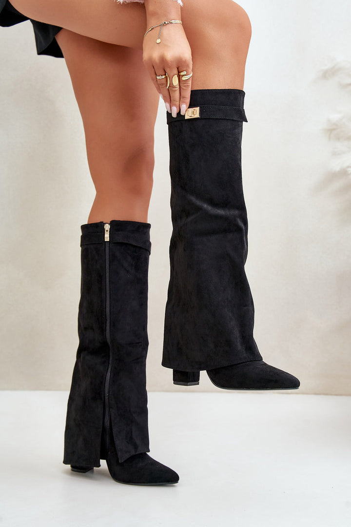 Amélie Bottes Hautes Bottes en Suédine Noire avec Bout Pointu & Détails Élégants, vue 8