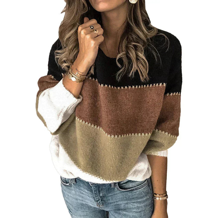 Pull Femme à Larges Blocs de Couleur – Pull Color Block Chaud et Confortable
