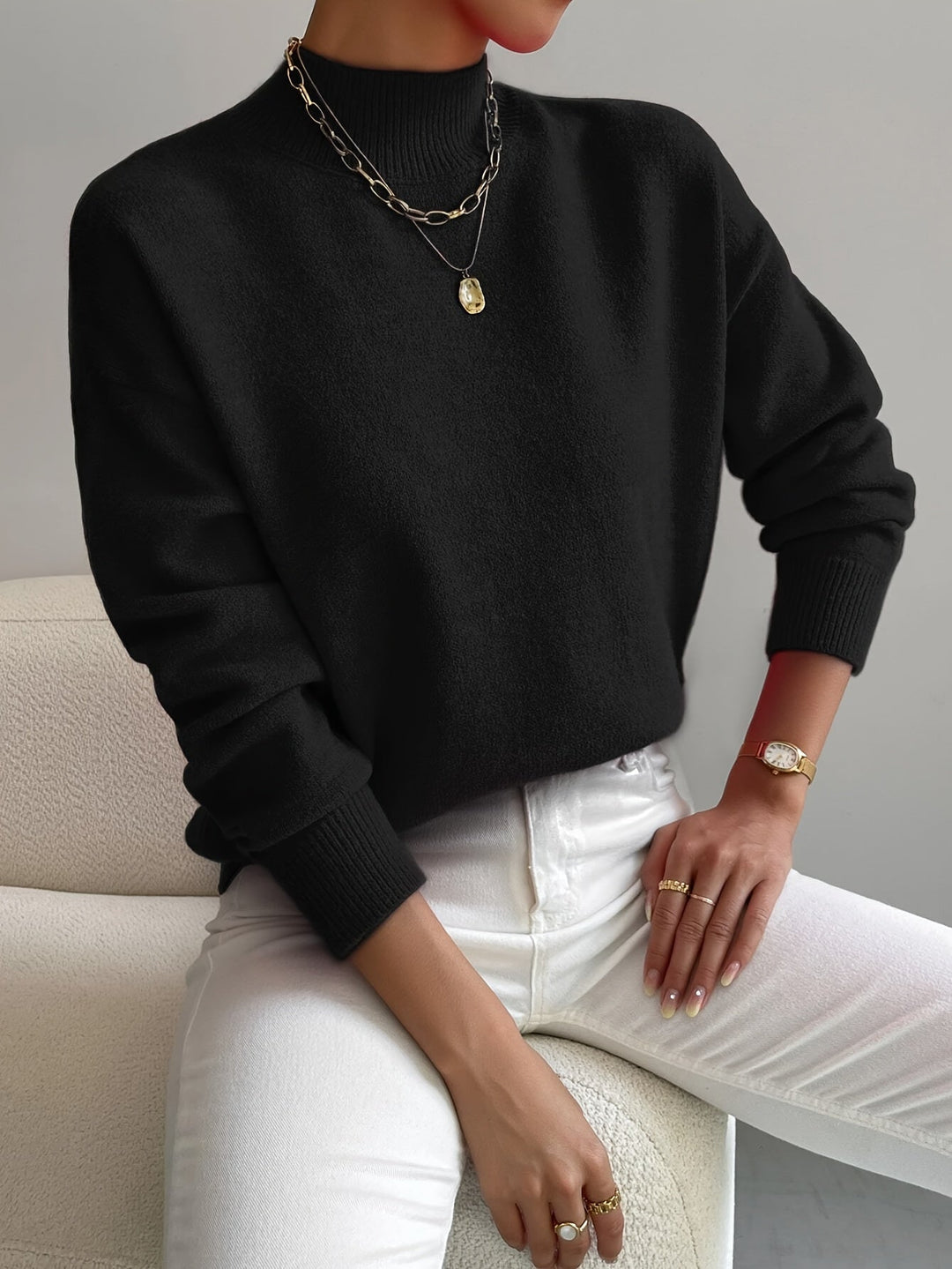 Soft Women's Funnel Neck Sweater – Warm Knit Sweater for Winter