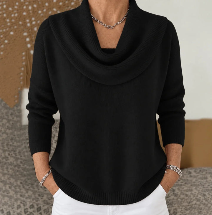 Women's Draped Neck Sweater – Elegant and Warm Knit Sweater