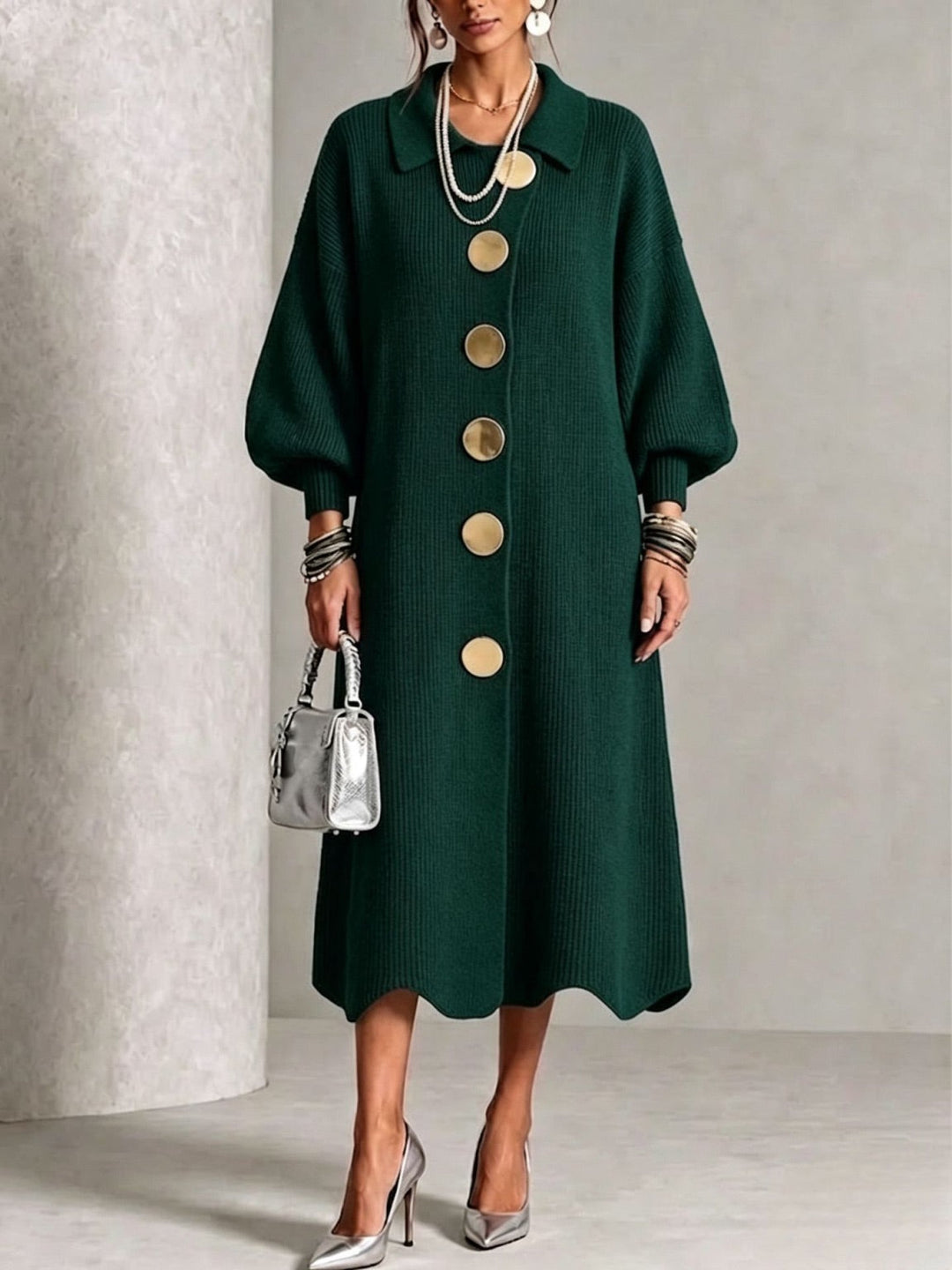 Women's Long-Sleeve Dress – Elegant and Flowy Maxi Dress for Fall