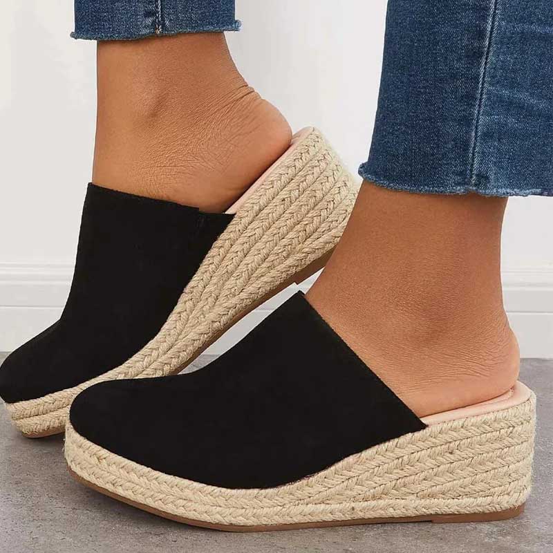 Mika Mules Compensées Femme Bleu Marine, Style Espadrille Chic & Confort Optimal, vue 3