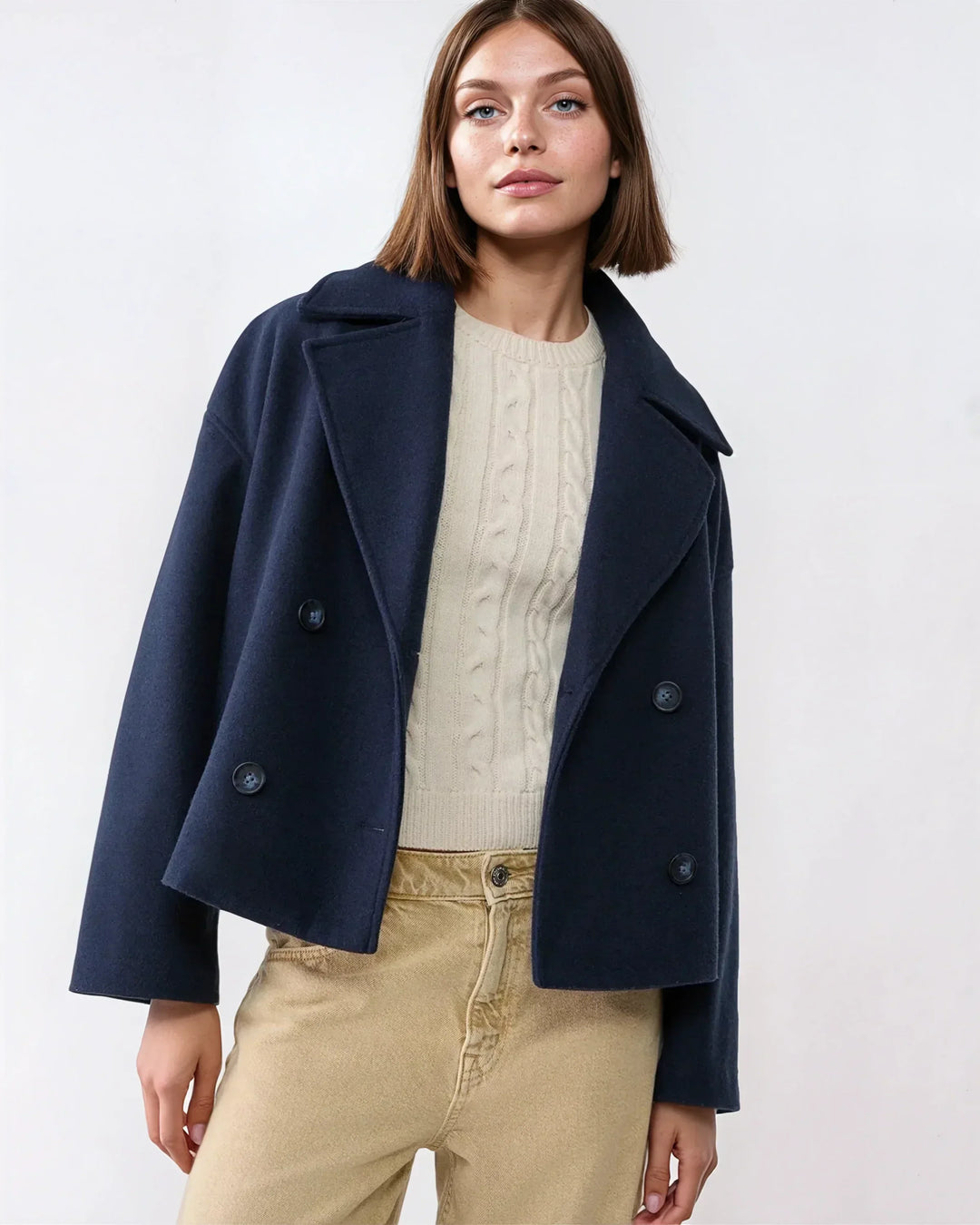 Vanessa Veste Femme Veste Courte Croisée en Laine Élégante & Chaude pour l’Hiver