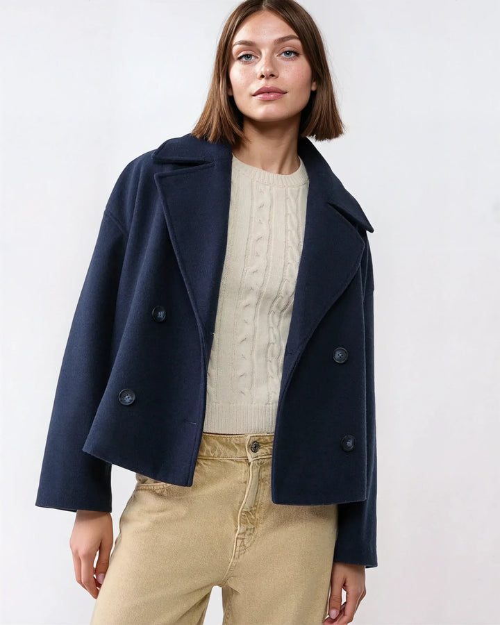 Vanessa Veste Femme Veste Courte Croisée en Laine Élégante & Chaude pour l’Hiver
