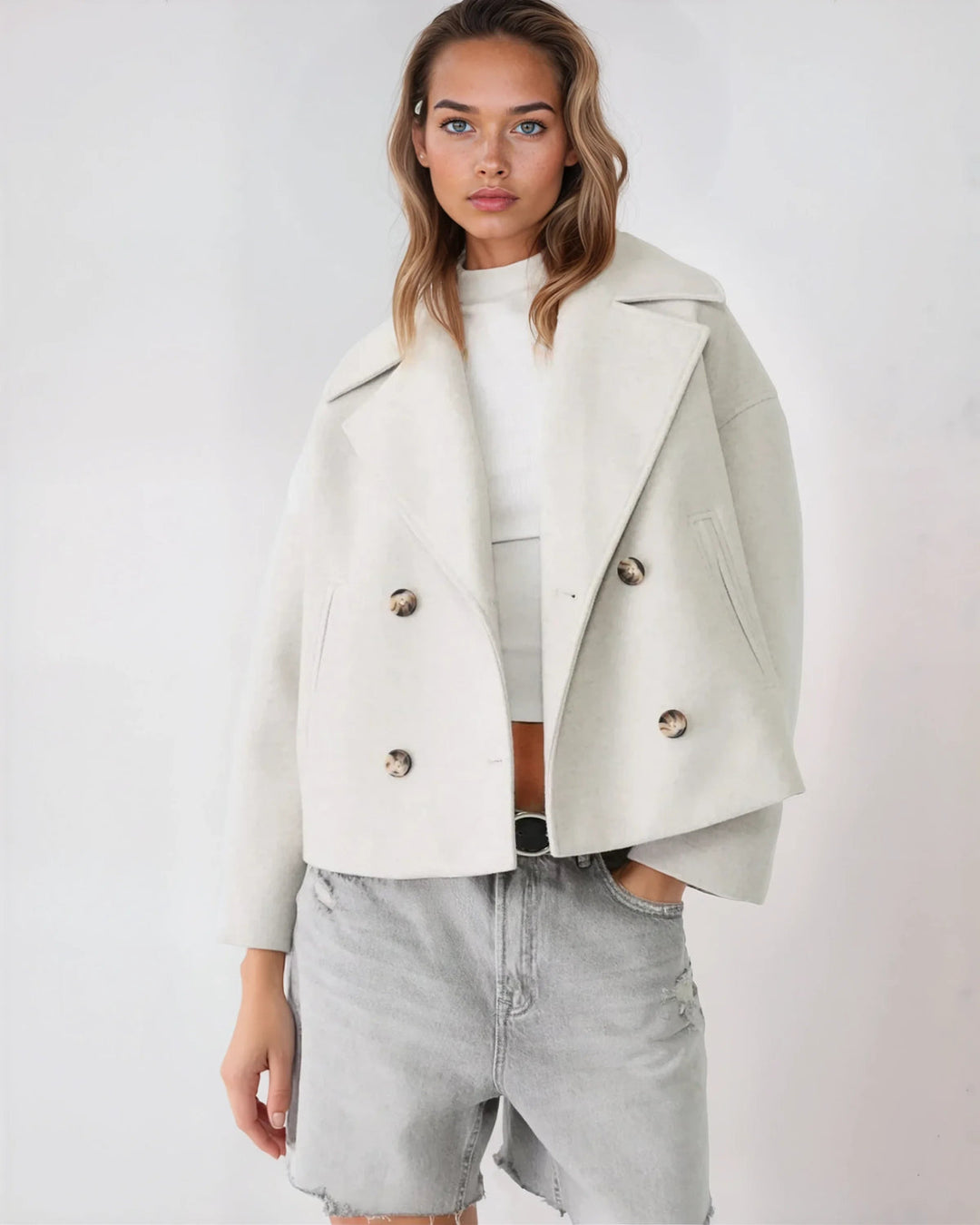 Vanessa Veste Femme Veste Courte Croisée en Laine Élégante & Chaude pour l’Hiver, vue 6