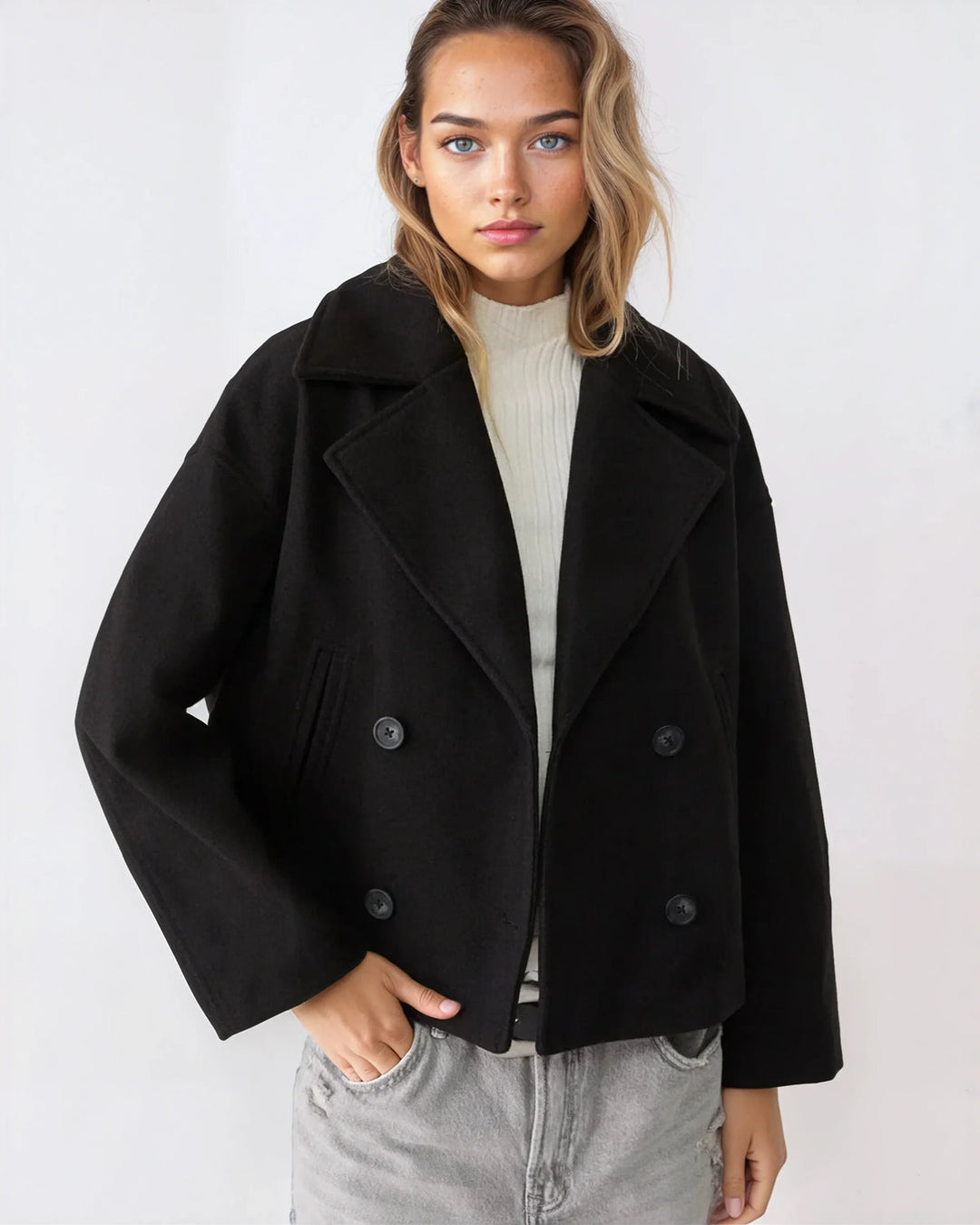 Vanessa Veste Femme Veste Courte Croisée en Laine Élégante & Chaude pour l’Hiver, vue 3