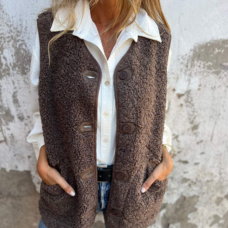 Julietta Gilet Femme en Maille Gilet Sans Manches à Boutons avec Tissu Doux et Poches Pratiques, vue 5