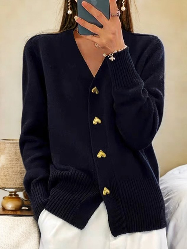 Paulina Gilet Femme Gilet Chaud Élégant avec Boutons en Forme de Cœur