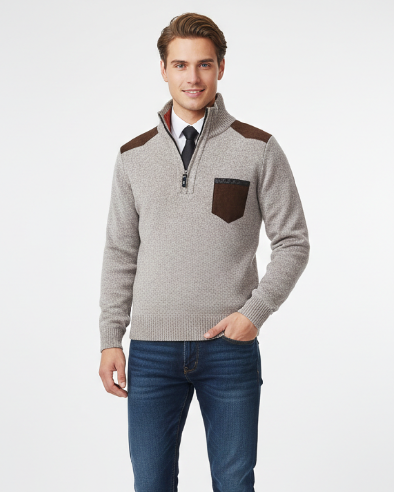 Tristan Pull Laine Homme Demi-Zip Pullover Élégant avec Poche Poitrine & Coupe Confort, vue 7