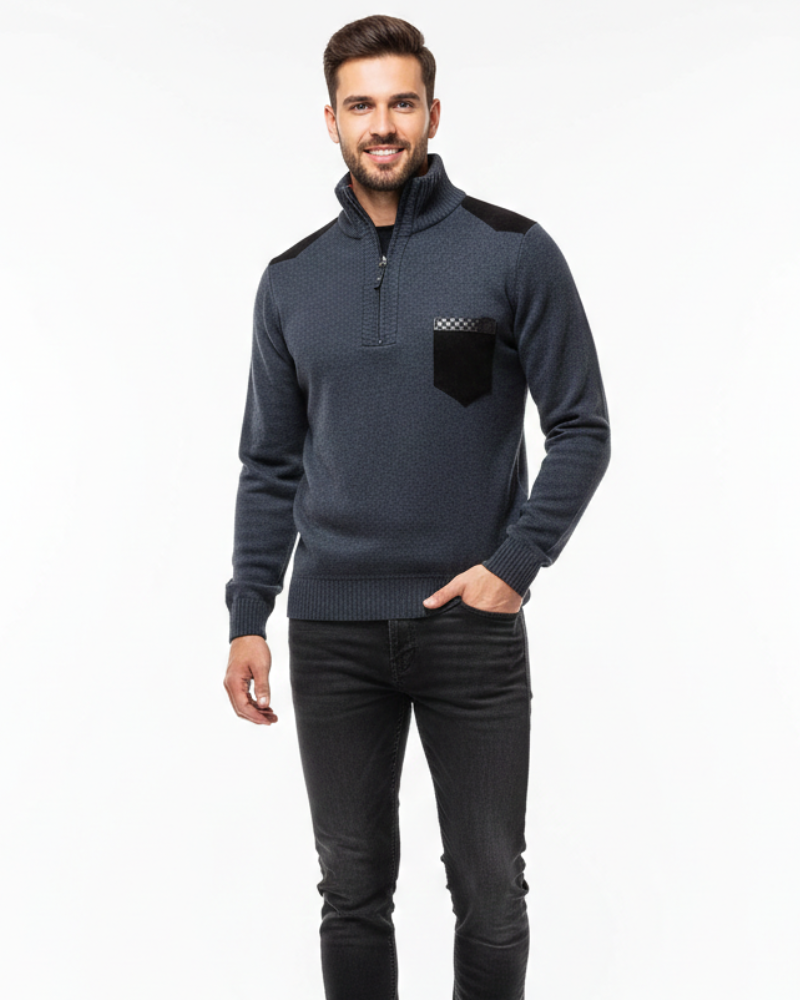 Tristan Pull Laine Homme Demi-Zip Pullover Élégant avec Poche Poitrine & Coupe Confort, vue 2