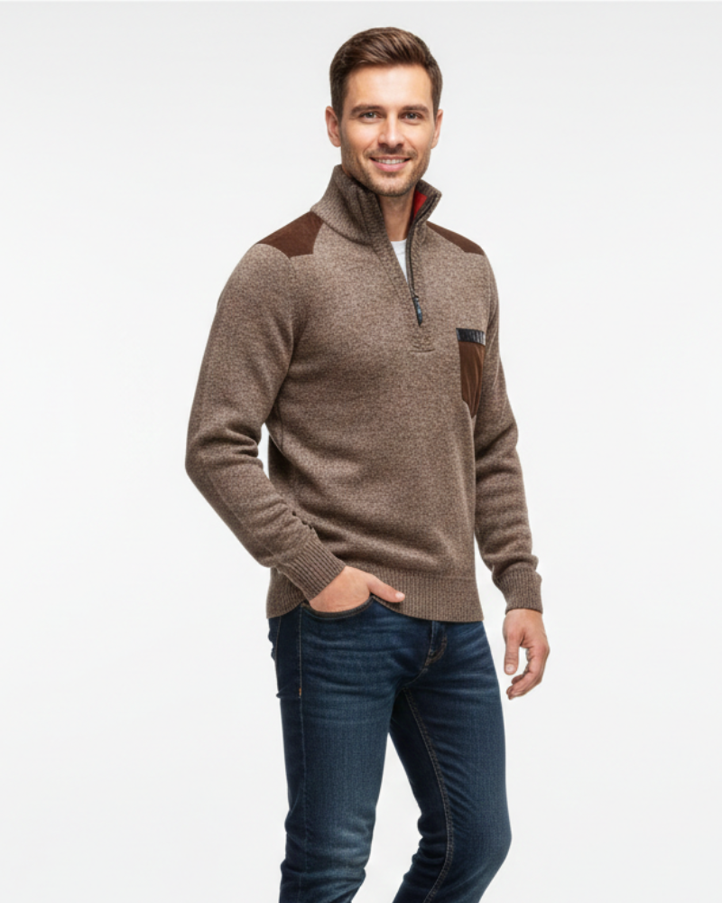 Tristan Pull Laine Homme Demi-Zip Pullover Élégant avec Poche Poitrine & Coupe Confort, vue 3
