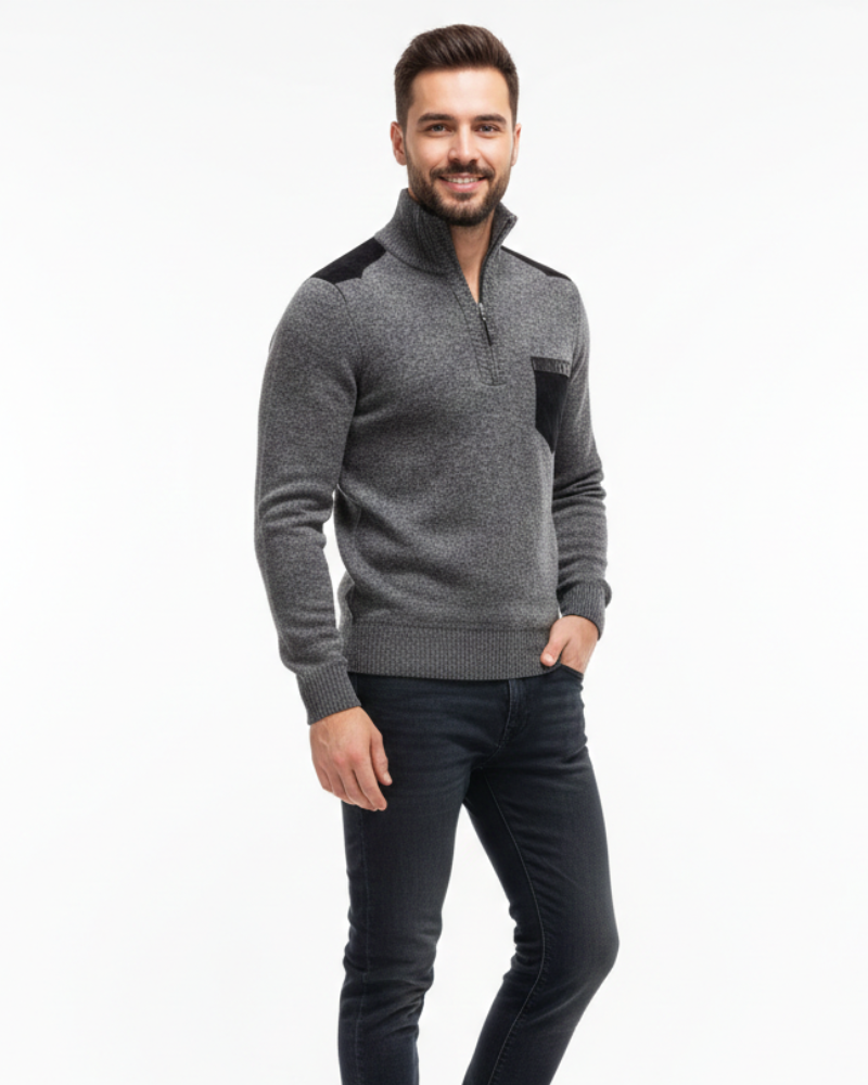 Tristan Pull Laine Homme Demi-Zip Pullover Élégant avec Poche Poitrine & Coupe Confort, vue 4