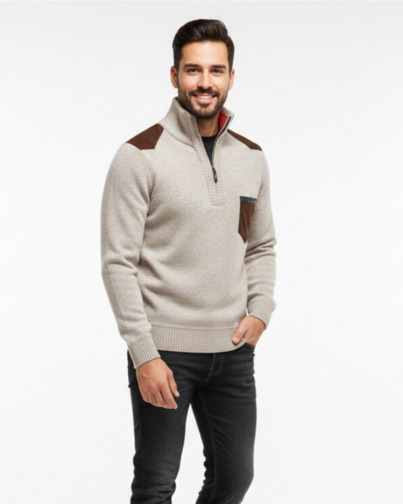 Tristan Pull Laine Homme Demi-Zip Pullover Élégant avec Poche Poitrine & Coupe Confort