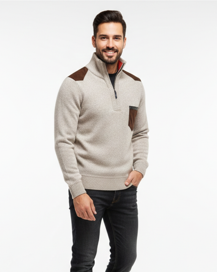 Tristan Pull Laine Homme Demi-Zip Pullover Élégant avec Poche Poitrine & Coupe Confort