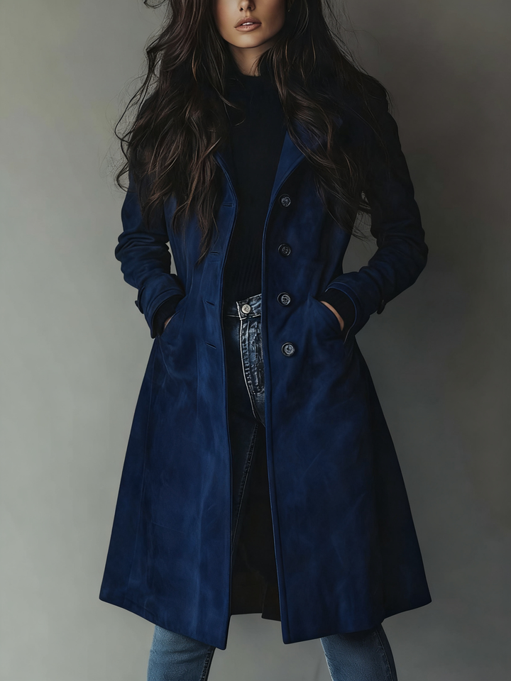 Trench Vintage Femme Effet Daim – Manteau Mi-Long Élégant pour l'Automne