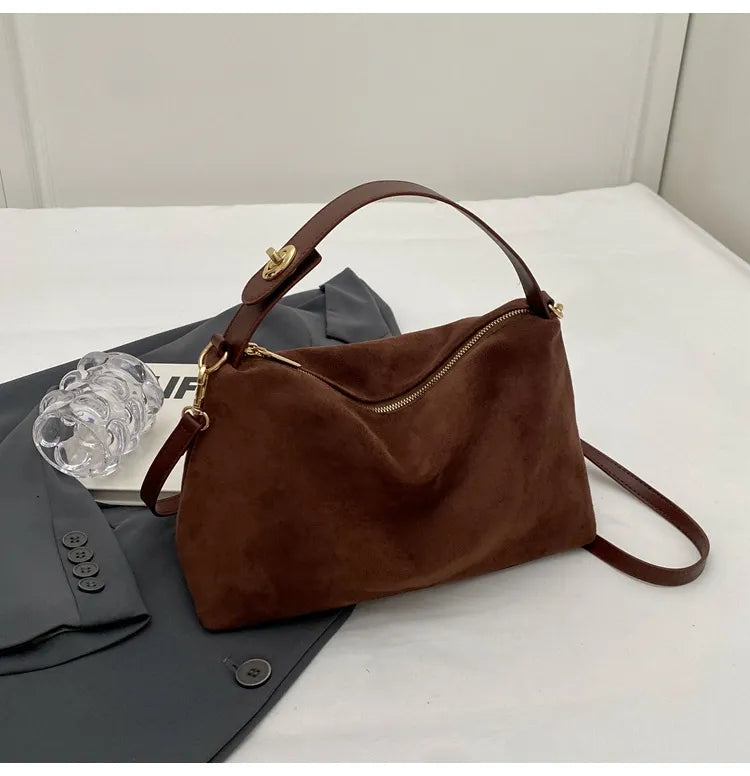 Maëlle Sac à Épaule Femme Sac Suède Élégant avec Anse Similicuir & Grand Compartiment, vue 9