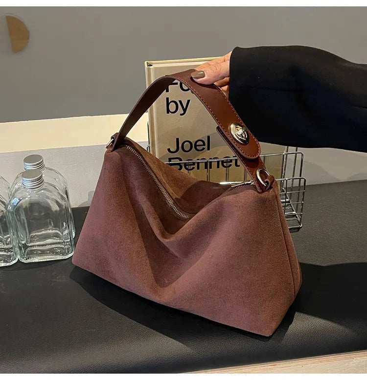 Maëlle Sac à Épaule Femme Sac Suède Élégant avec Anse Similicuir & Grand Compartiment, vue 10