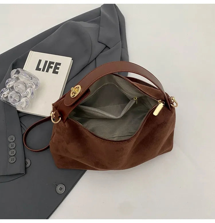 Maëlle Sac à Épaule Femme Sac Suède Élégant avec Anse Similicuir & Grand Compartiment, vue 7